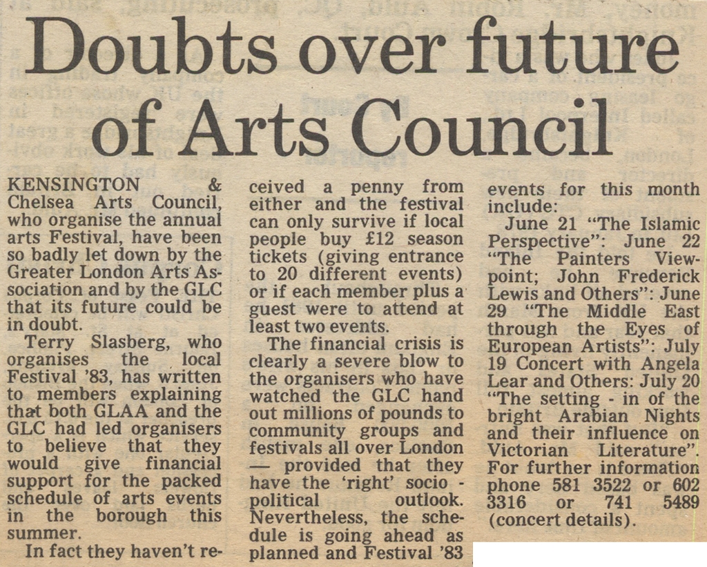 19830603 KENSINGTON CHELSEA ARTS COUNCIL FUTURE UNCERTAIN CN.jpg